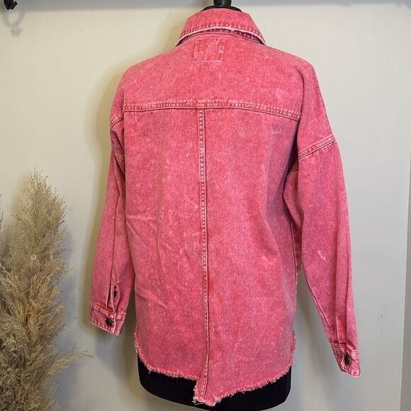 Black Label Pink Acid Wash Spring Light Denim Jacket - Picture 3 of 8